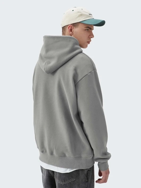 Wholesale Clothing Hight Quality Men Light Grey Kangaroo Pocket Thermal Drawstring Hoodie Pullover Men&prime; S Hoodies