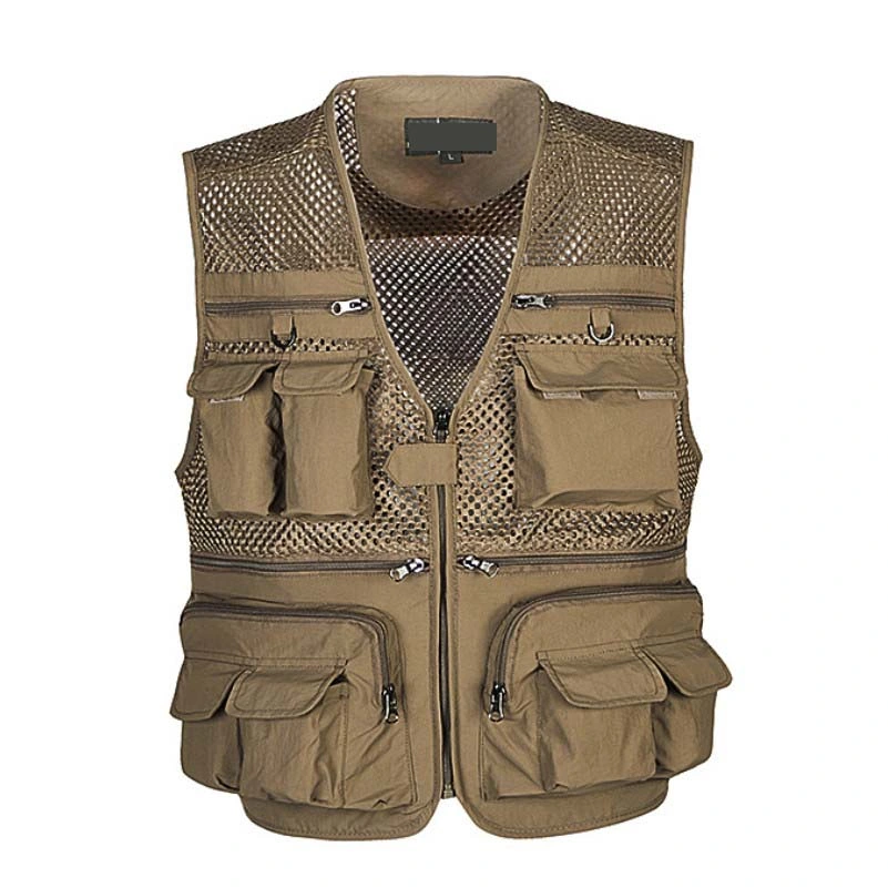 Customised Men&prime;s Vest Webbed Gear Coat Summer Photographer Waistcoat Tool Many Pocket Mesh Work Sleeveless Jacket Male Vest