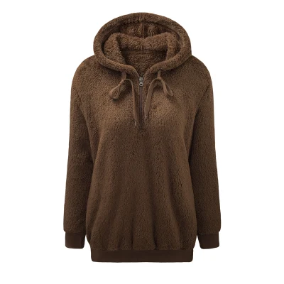 Women Velvet Hoodues Warm Plush Pocket Street Hooded Loose Coat Women′s Clothing Hoodies Sweatshirts